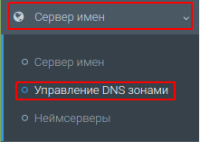 раздел «Сервер имён» — «Управление DNS-зонами»